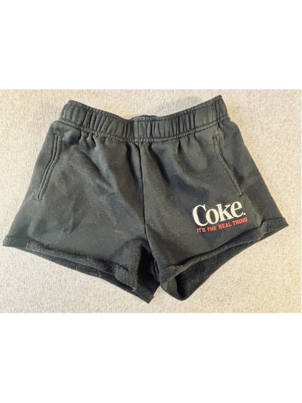 Coca Cola x PacSun Womens XS Black Sweat Shorts Coke Real Thing Logo 2023